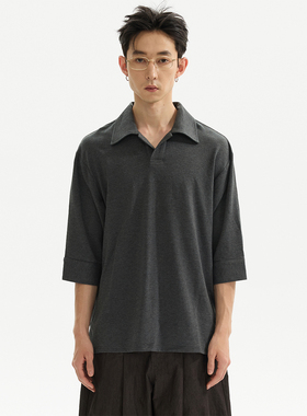 ESAT 有机棉竹纤维廓形无扣七分袖休闲polo短袖