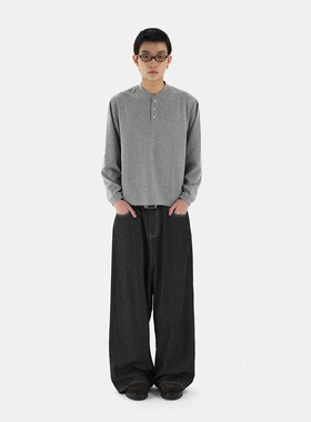 ESAT 水洗低裆廓形复古条纹牛仔休闲长裤