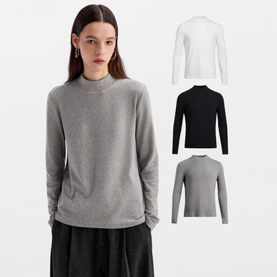 ESAT 三色半高领雪花纹理抓绒长袖打底衫