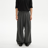 ESAT 双色廓型腰头三粒扣多褶休闲西裤