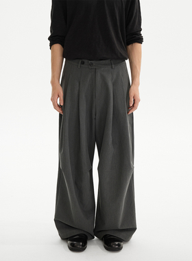 ESAT 双色廓型腰头三粒扣多褶休闲西裤