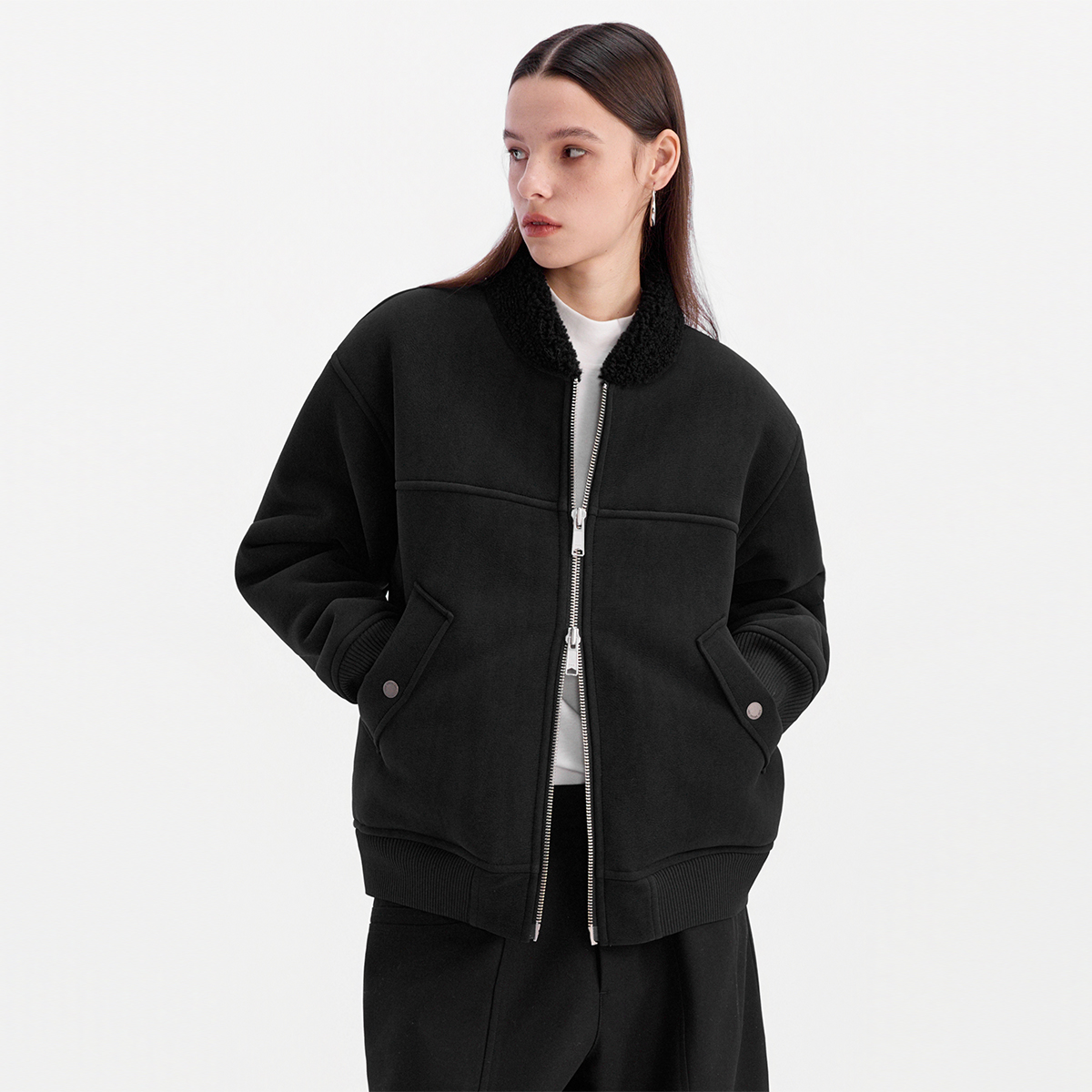 ESAT 皮毛一体仿麂皮毛领加厚飞行夹克