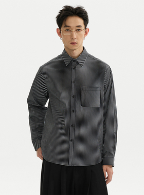 ESAT 黑格子廓形落肩棉混纺休闲长袖衬衫