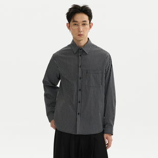 ESAT 黑格子廓形落肩棉混纺休闲长袖衬衫