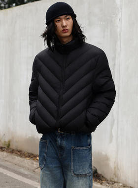 ESAT 90白鸭绒轻薄保暖立领V压线羽绒服