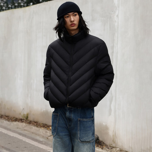 ESAT 90白鸭绒轻薄保暖立领V压线羽绒服