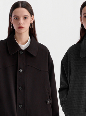 ESAT 翻领暗门襟双面穿真皮皮畔廓形外套