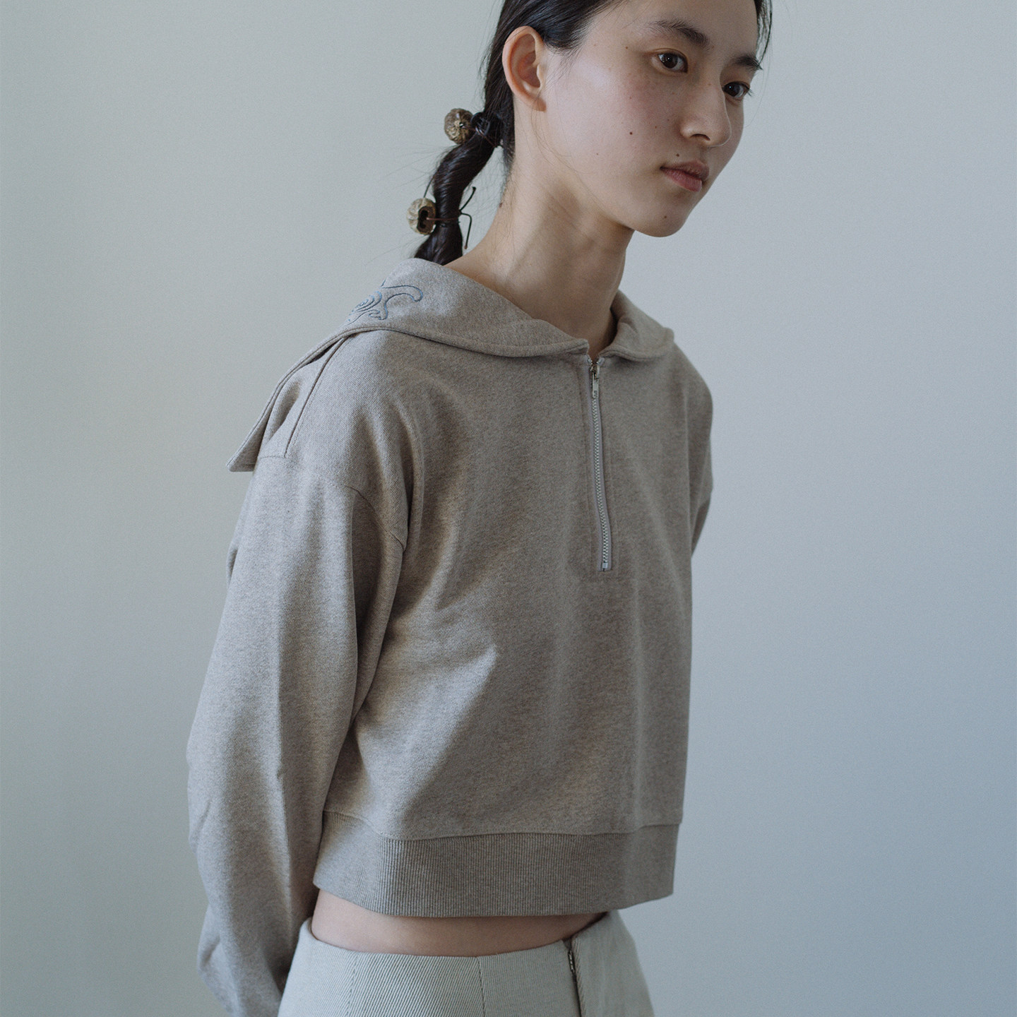 半拉链海军领卫衣女宽松上衣