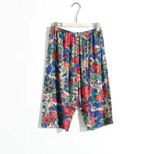 婆婆纯棉绸中裤 妈妈装 300斤中老年高腰休闲裤 女夏宽松大码 七分裤