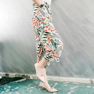 纯棉绸阿姨休闲中裤 夏季 百搭中年妇女居家睡裤 时尚 直筒 妈妈七分裤