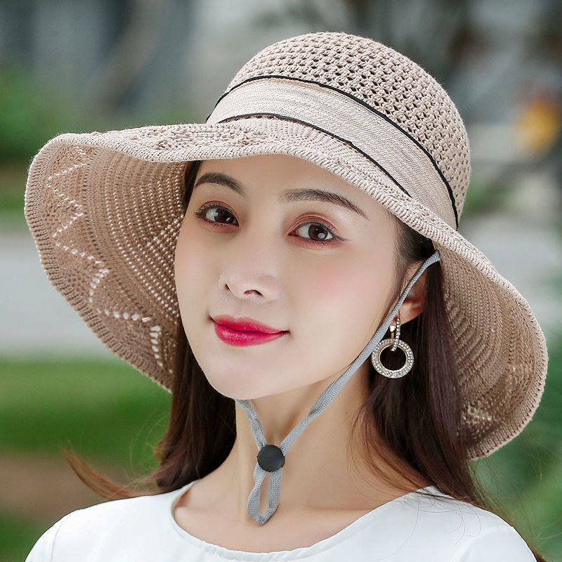 可水洗折叠帽子夏天女士遮阳韩版防晒太阳帽大檐沙滩凉帽盆针织帽