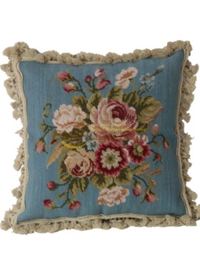 绒绣抱枕民族编织抱枕复古needlepoint刺绣花卉文艺复兴时期艺术