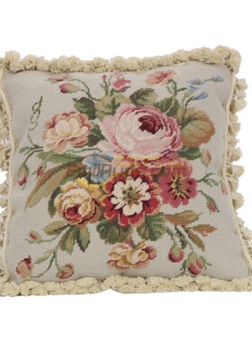 欧式乡村民族编织抱枕绒绣抱枕复古needlepoint纯羊毛绣花靠垫