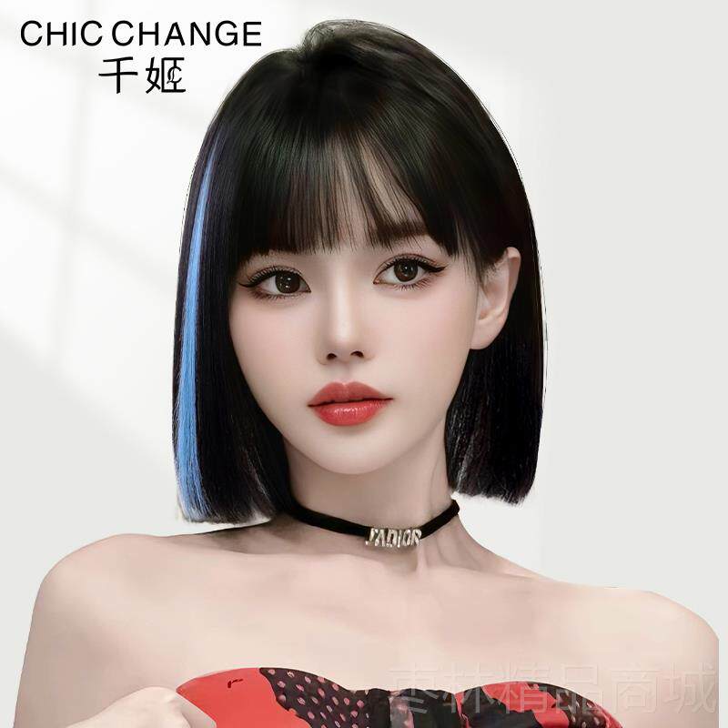 正品千姬假短仿发女真发假发真发套全头全真人发自然齐刘海减龄假