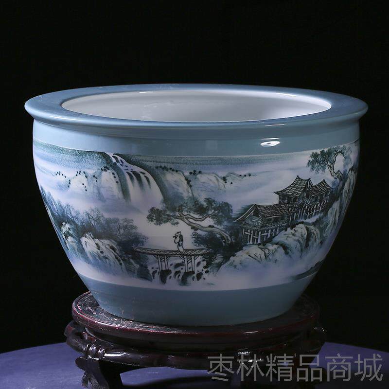正品陶瓷鱼缸鱼盆摆客厅办公室高档装饰件德荷花睡莲盆养家用大号