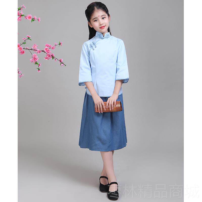 正品汉服女童20连5新款旗袍风民2国国学服唐装古风衣裙演出礼服学