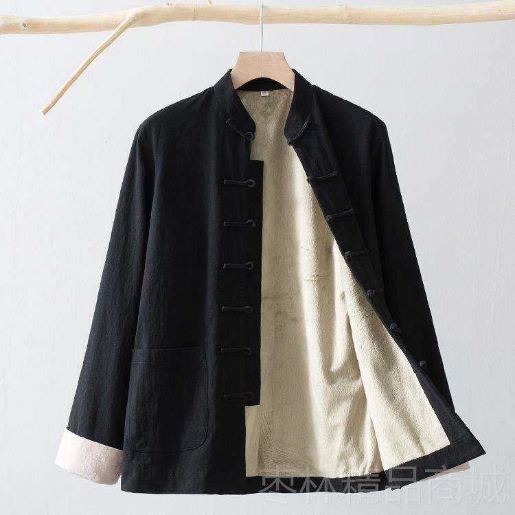 正品秋冬季唐装男纯服棉加绒长袖外中套中风式装中老年薄款棉衣棉