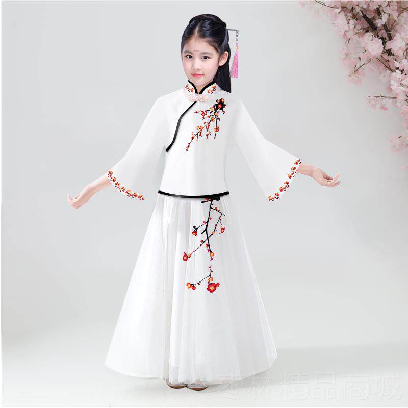 正品童汉女服仙女女孩梅花刺绣中袍国服风古装民国风旗唐装古筝演