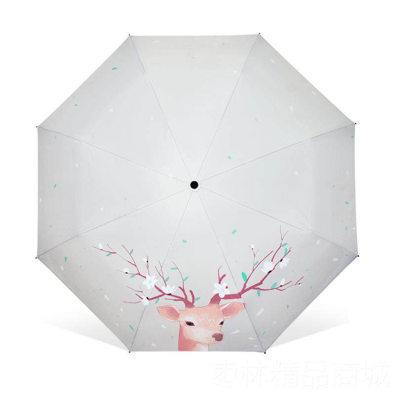 正品手新绘神森系伞三折叠女晴雨雨两用韩国小清女黑胶遮阳防晒太
