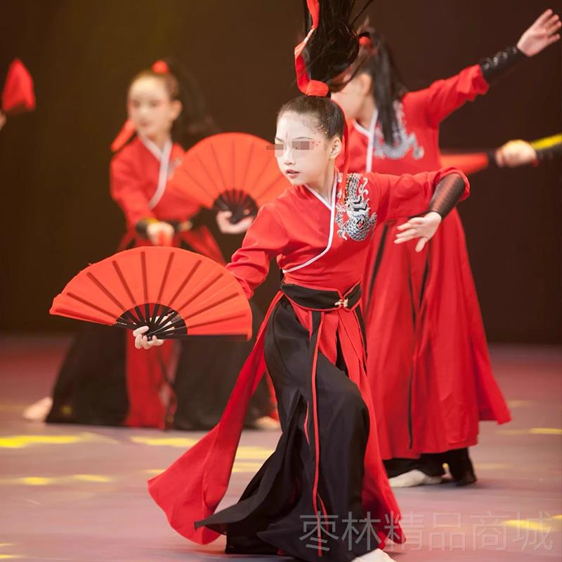 正品儿童龙吟古典蹈演出服女扇子九州舞同练功服古舞装侠雪客风表