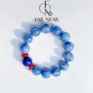 蓝兔毛水晶手链FAR NEAR天然水晶发晶蓝色发丝水晶单圈转运珠手串