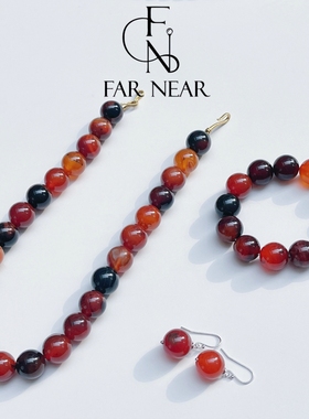 天然缠丝玛瑙手串项链吊坠套装FAR NEAR红黑撞色新中式国风饰品女