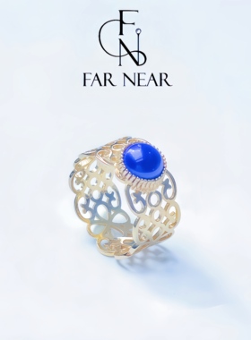 法国进口18K包金贵气戒指FAR NEAR快乐之腾蓝色宝石指环镂空工艺