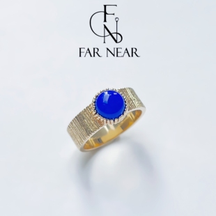 法国进口18k金戒指天然青金石FARNEAR复古宫廷风典雅指环克莱因蓝