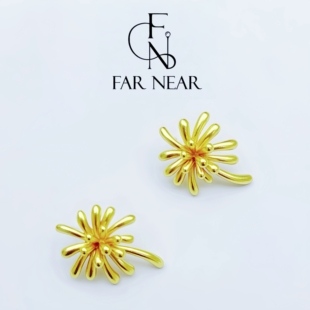 金色绚烂烟花耳钉FAR 轻奢高级感耳饰女 NEAR小众设计感不规则个性