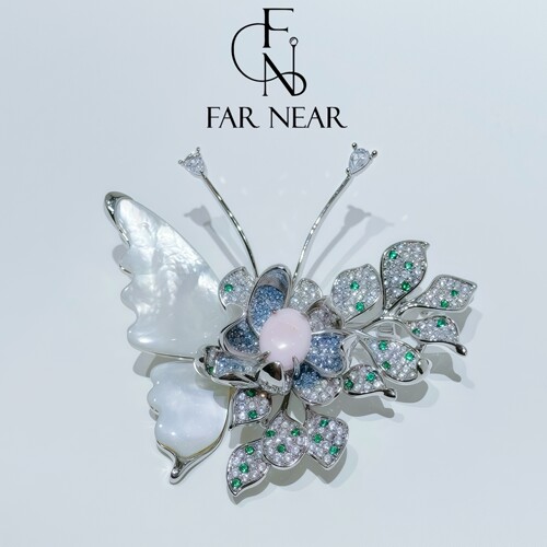 绿锆石蝴蝶珍珠胸针FARNEAR胸花