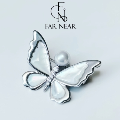 真多麻白贝蝴蝶胸针FARNEAR小众