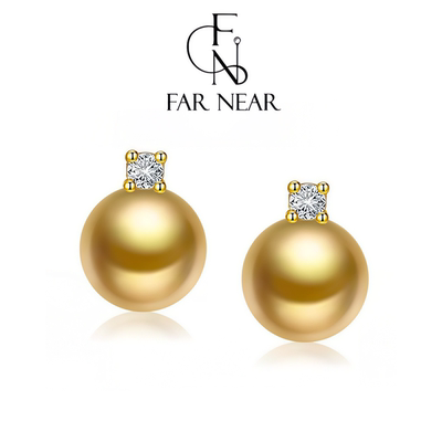 戴妃南洋金珠耳钉正圆无暇耳环