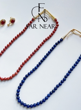 天然青金石南红黑玛瑙项链FAR NEAR镀金扣头锁骨链小众新年礼物女