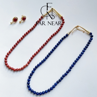 天然青金石南红黑玛瑙项链FAR NEAR镀金扣头锁骨链小众新年礼物女