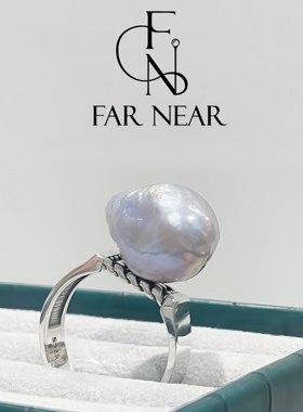 大巴洛克开口戒指天然淡水极光珍珠FAR NEAR可调节S925银轻奢小众