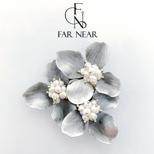 意大利手工银胸针FAR NEAR天然淡水珍珠西服胸花别针小众优雅轻奢