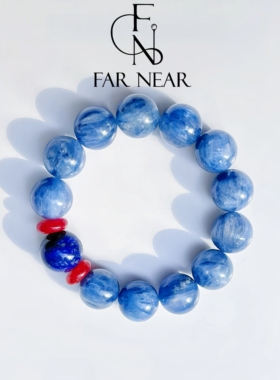 蓝兔毛水晶手串手链FAR NEAR天然水晶发晶蓝色发丝水晶单圈转运珠