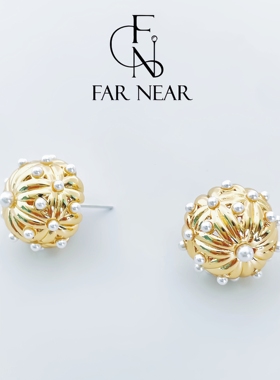 镂空金球珍珠耳钉FAR NEAR复古宫廷风法式轻奢高级感小众设计s925