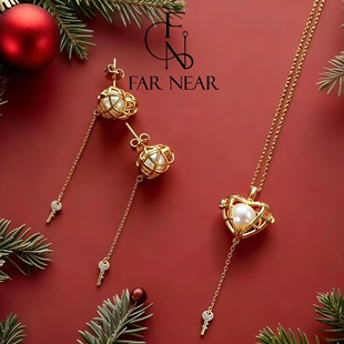 金色爱心珍珠项链FAR 节日氛围感轻奢 NEAR圣诞限定礼钥匙耳环套装