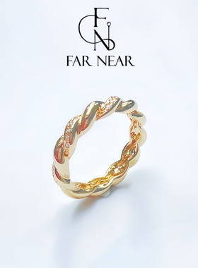 法国进口18K包金麻花戒指FAR NEAR爱神之结爱意缠绕精致镶钻金色