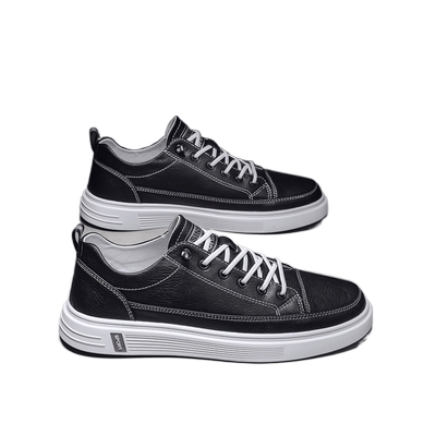 2025年秋季新款男鞋韩版潮流皮面休闲板鞋黑色青年小皮鞋小白鞋男