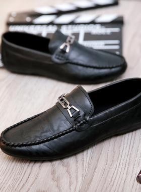 冬季透气男鞋2025新款豆豆鞋男韩版潮流休闲板鞋英伦一脚蹬懒人鞋