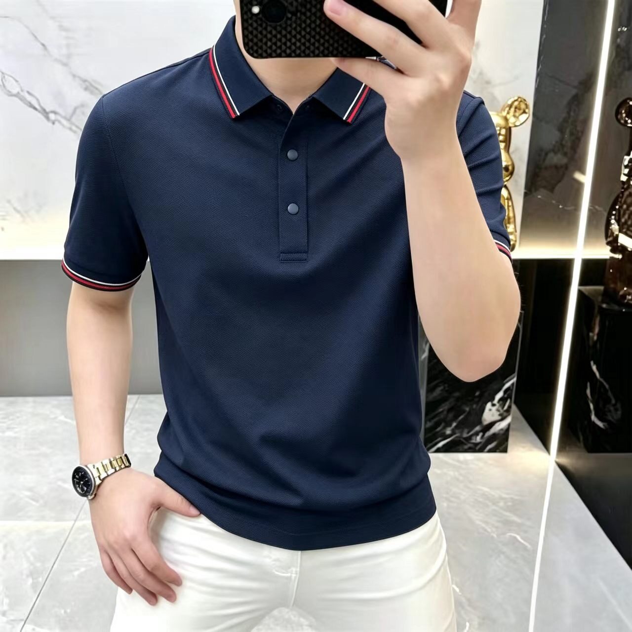 冰丝光棉POLO衫男2025夏季翻领短袖t恤商务休闲半袖纯色体恤上衣T