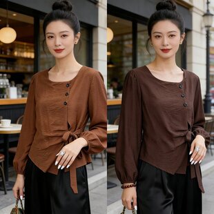 2026年春装新款中年妈妈装长袖T恤女女款春天百搭宽松大码上衣女