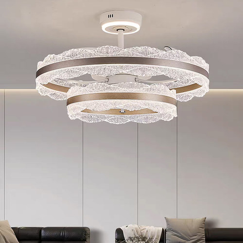 客厅水晶冰裂纹隐形风扇灯吊扇灯家用一体房间餐厅卧室简约轻奢