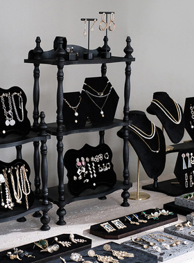 首饰展示架黑色植绒耳环架子胸模项链架饰品珠宝陈列拍摄道具摆件