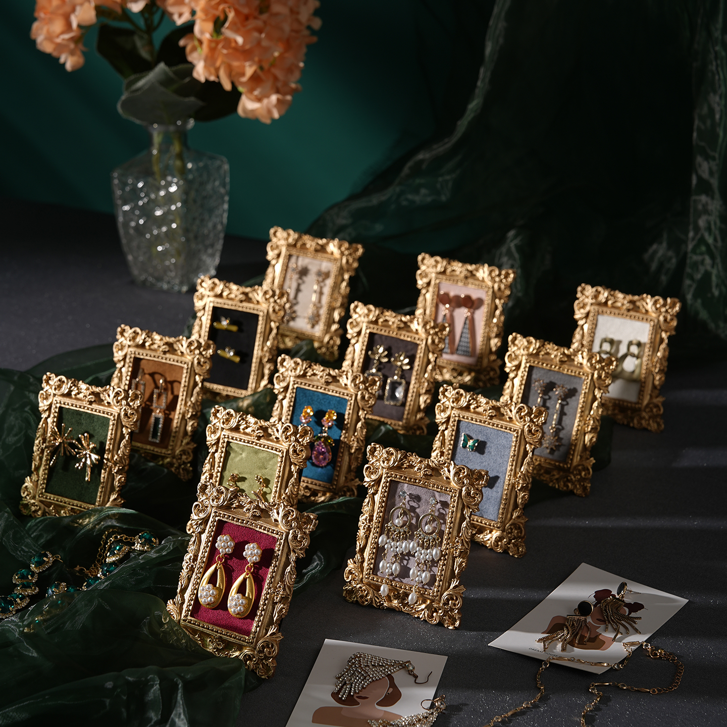 首饰展示架复古软包相框耳环架