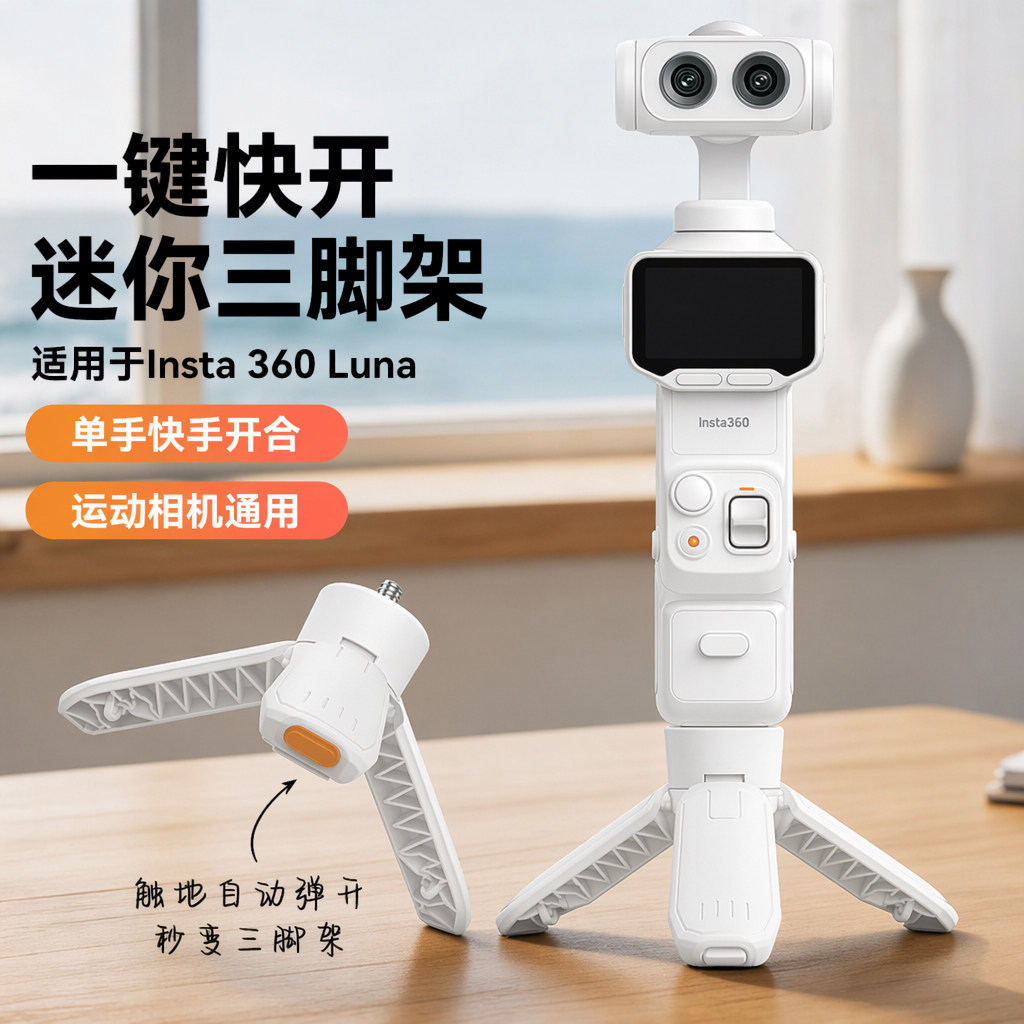适用Insta360影石Luna Ultra一键弹开三脚架大疆Pocket4P/4/3手持云台action6/5pro/4延长杆桌面迷你固定支架