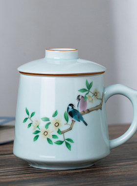 瓷弘器天青釉高温瓷茶杯茶水分离