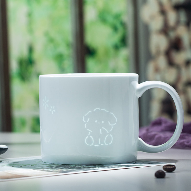 景德镇玲珑陶瓷杯白瓷水杯不带盖咖啡茶杯子生日礼品情侣杯定制